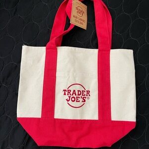 Trader Joe's Red and White Mini Canvas Tote Bag